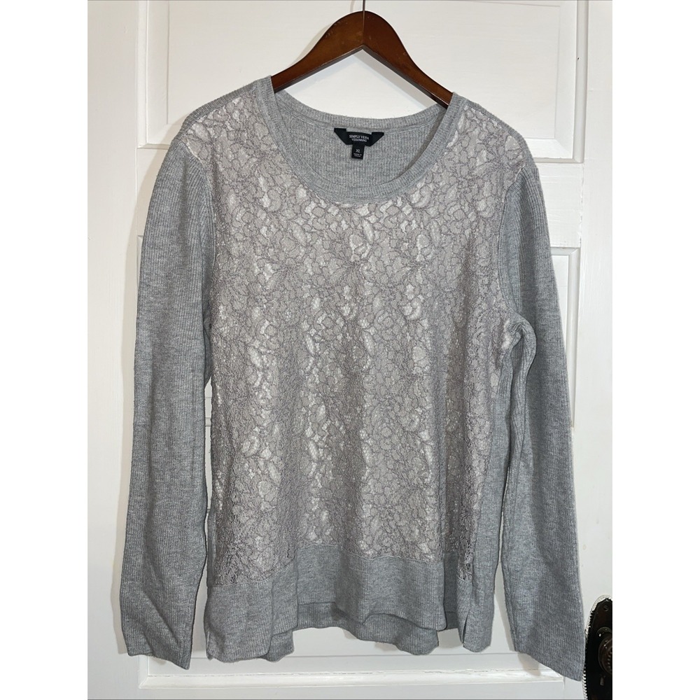 Womens Silmply Vera Vera Wang Long Sleeve Sweater Lace Floral Size‎ XL